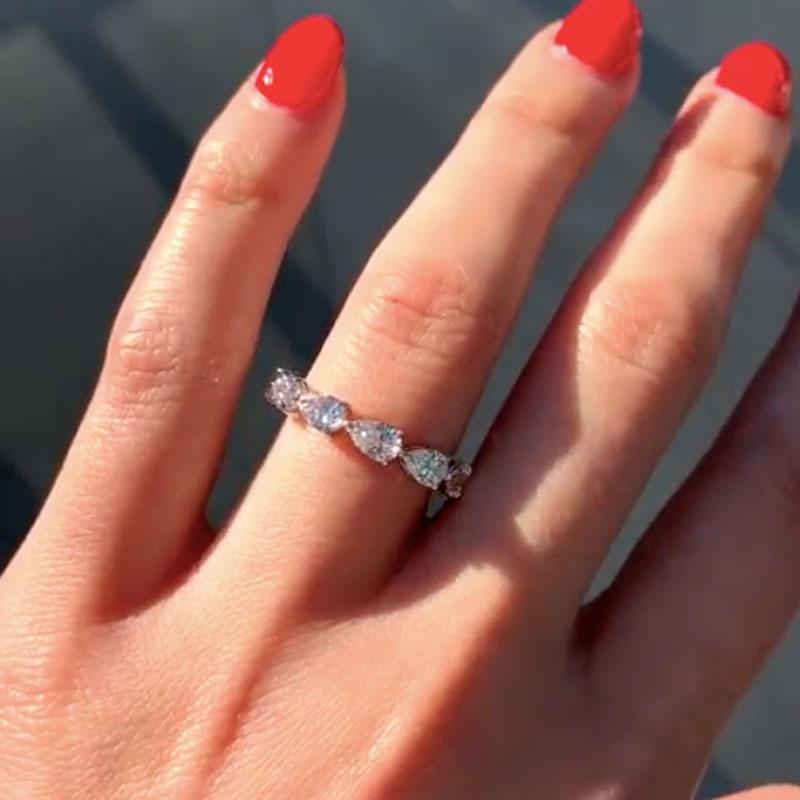 Exquisite Pear Cut Full Eternity Sterling Silver Wedding Band Shineofdiamond