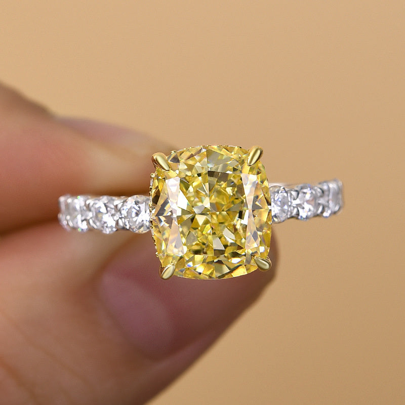 Two-tone Cushion Cut Yellow Gemstone Engagement Ring In Sterling Silver shineofdiamond