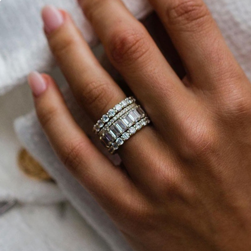 Luxury 4pcs Stackable Wedding Band Set In Sterling Silver Shineofdiamond