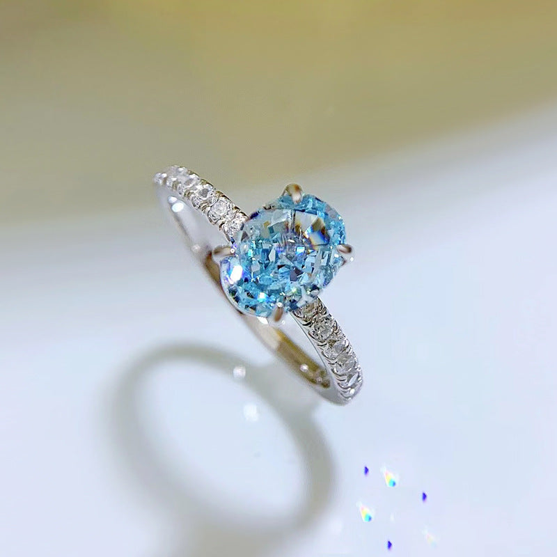 Aquamarine Oval Cut Sterling Silver Engagement Ring Shineofdiamond