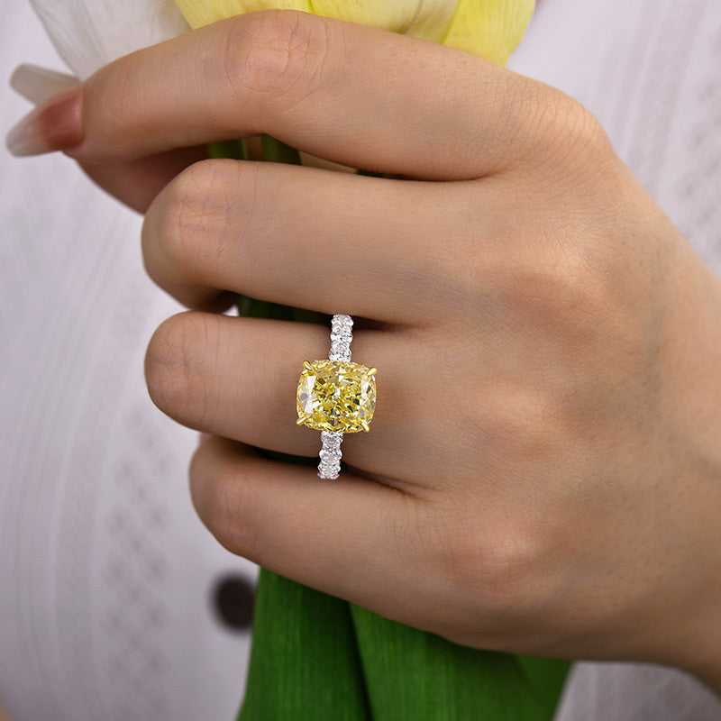 Two-tone Cushion Cut Yellow Gemstone Engagement Ring In Sterling Silver shineofdiamond