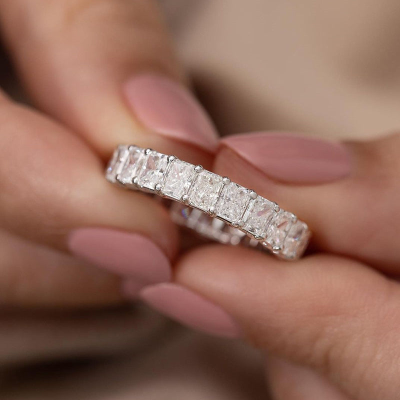 4pcs Classic Golden Tone Radiant Cut Sterling Silver Bridal Set with Two Tone Band Shineofdiamond
