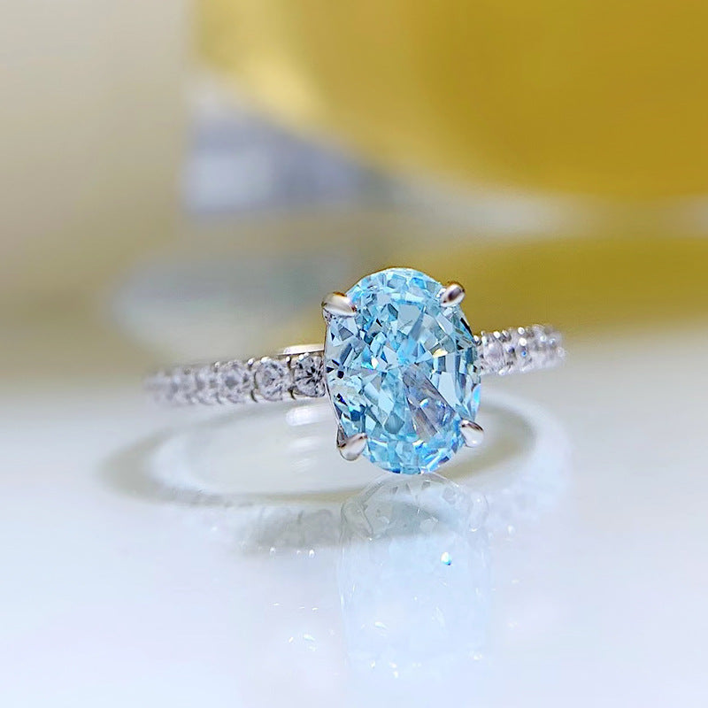 Aquamarine Oval Cut Sterling Silver Engagement Ring Shineofdiamond