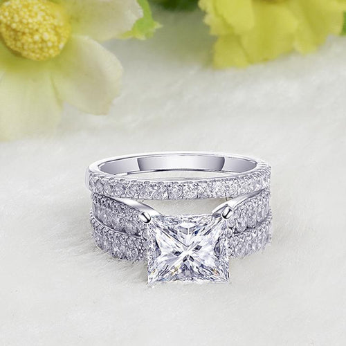 2PCS Princess Cut Sterling Silver Bridal Set in Sterling Silver Shineofdiamond
