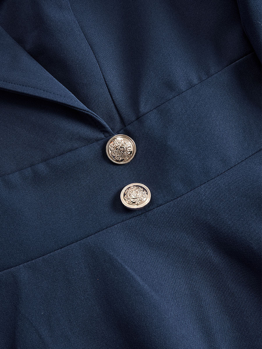 Elegant Navy Blue Tailored Fit Flared Coat Dress SN