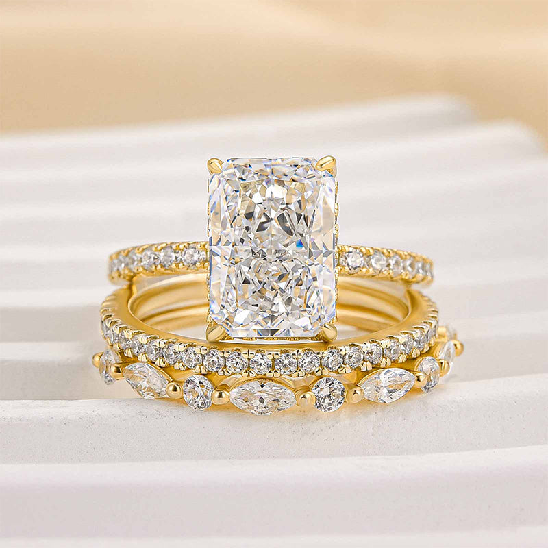 Noble Radiant Cut 3PC Wedding Bridal Set in Sterling Silver shineofdiamond