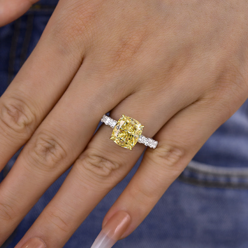 Two-tone Cushion Cut Yellow Gemstone Engagement Ring In Sterling Silver shineofdiamond