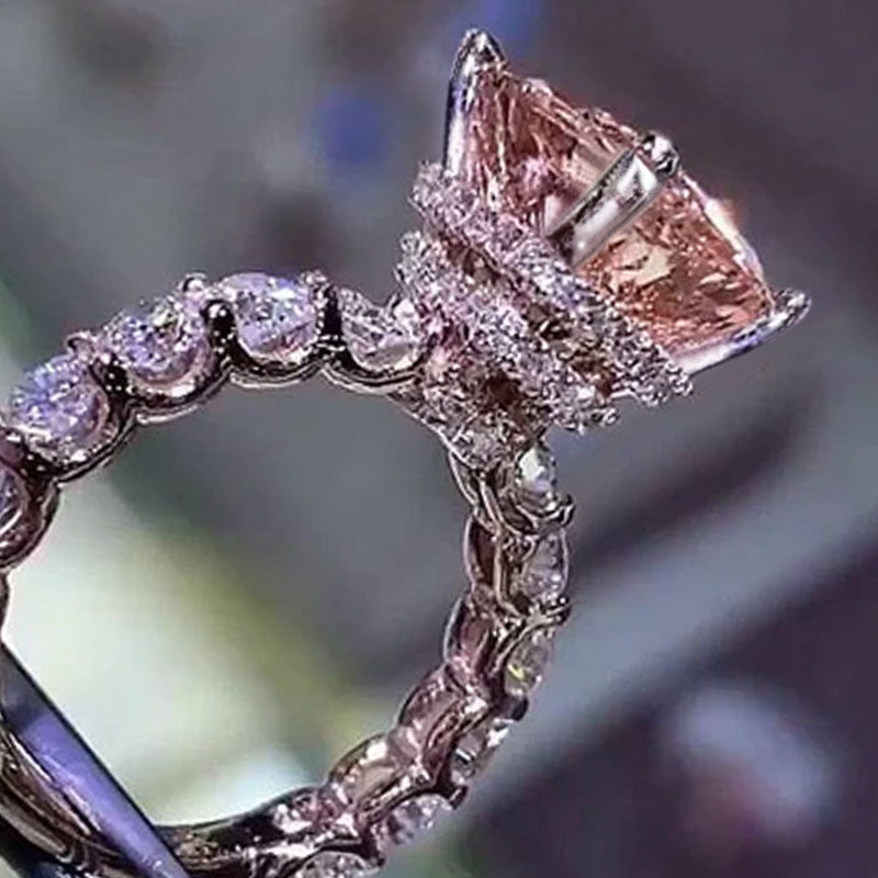 Radiant Cut Champagne Tone Under Halo Sterling Silver Engagement Ring hot