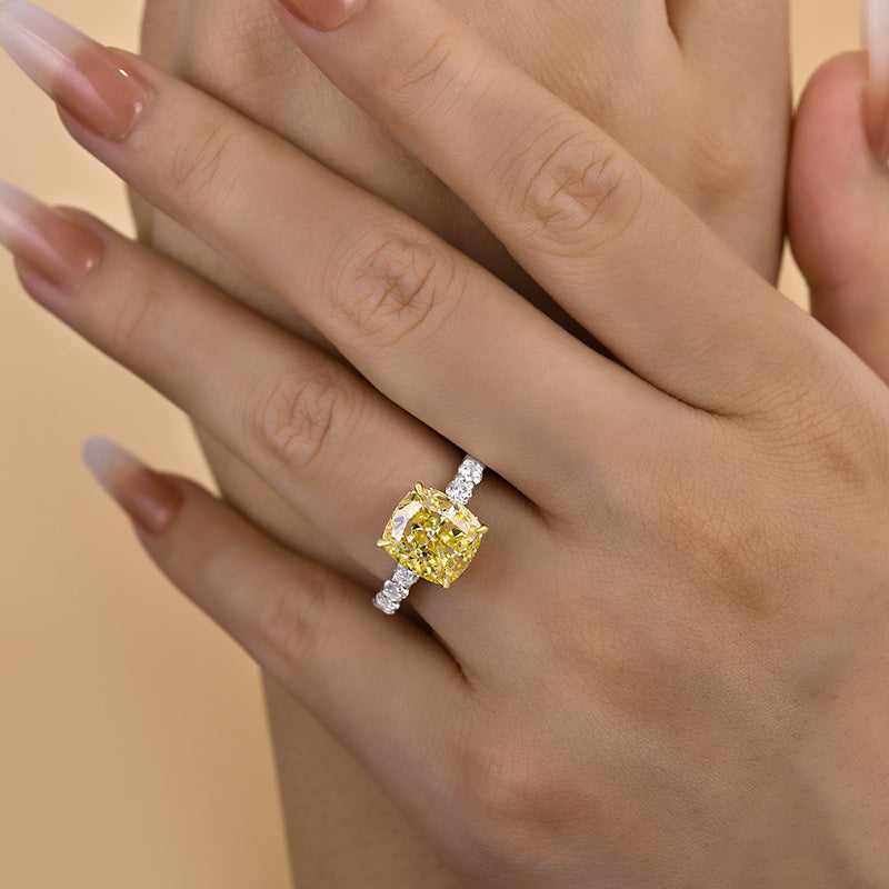 Two-tone Cushion Cut Yellow Gemstone Engagement Ring In Sterling Silver shineofdiamond