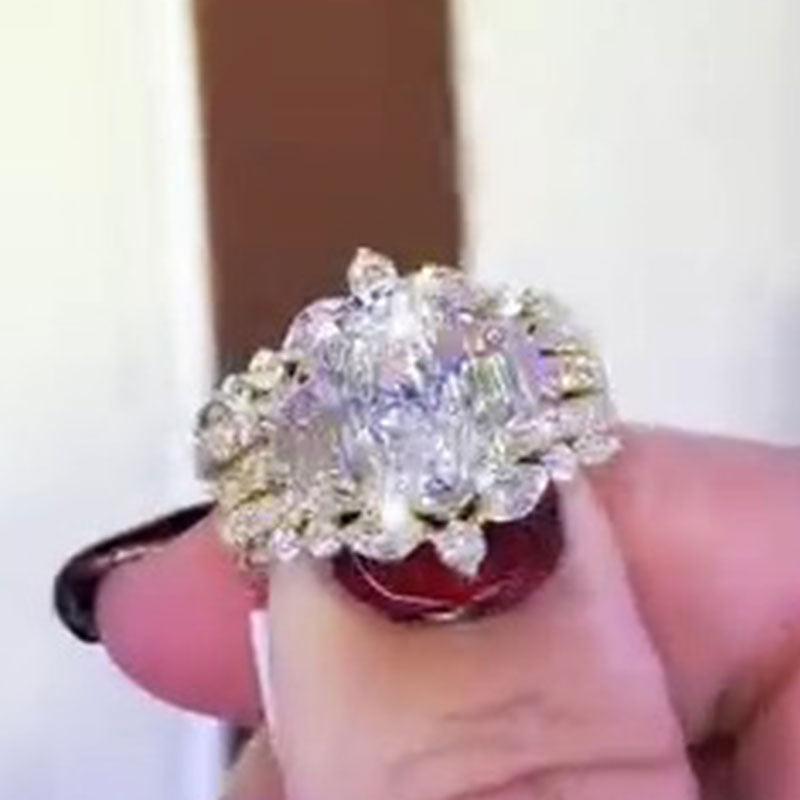 Exquisite 2 PCS Radiant Cut Sterling Silver Bridal Set Shine of Diamond