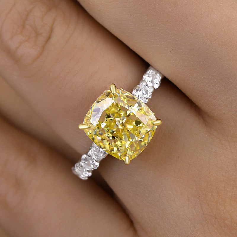 Two-tone Cushion Cut Yellow Gemstone Engagement Ring In Sterling Silver shineofdiamond