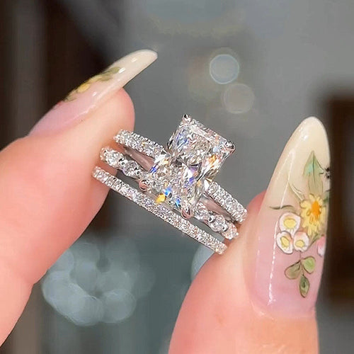 Noble Radiant Cut 3PC Wedding Bridal Set in Sterling Silver shineofdiamond