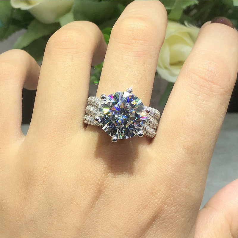 Luxury 6 Prong Twisted Band Round Cut Half Eternity Sterling Silver Engagement Ring Shineofdiamond