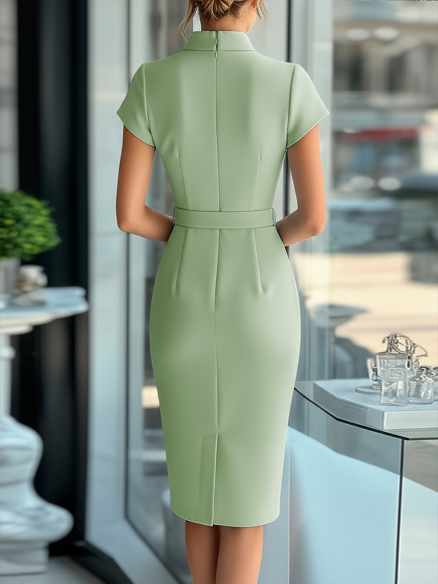 Sleek Sky Blue Asymmetrical Dress with Belt ZJ