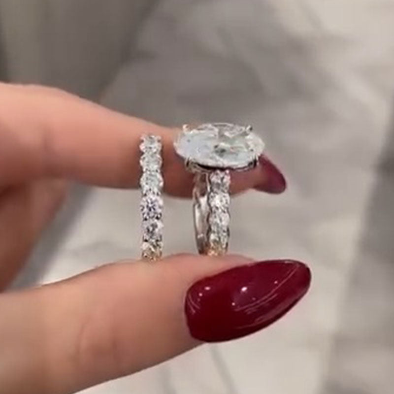 Gorgeous 2 Pcs Oval Cut Sterling Silver Bridal Set Juluro