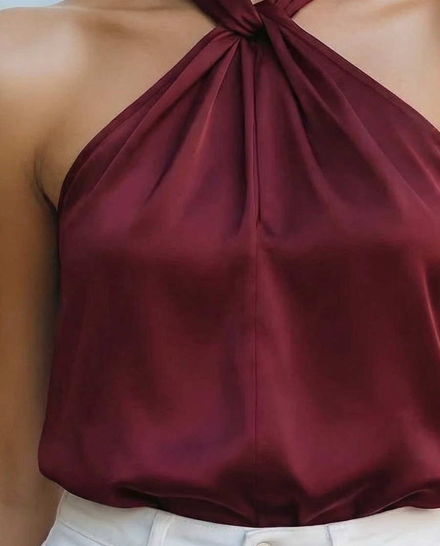 Glossy Halter Sleeveless - Satin Blouse