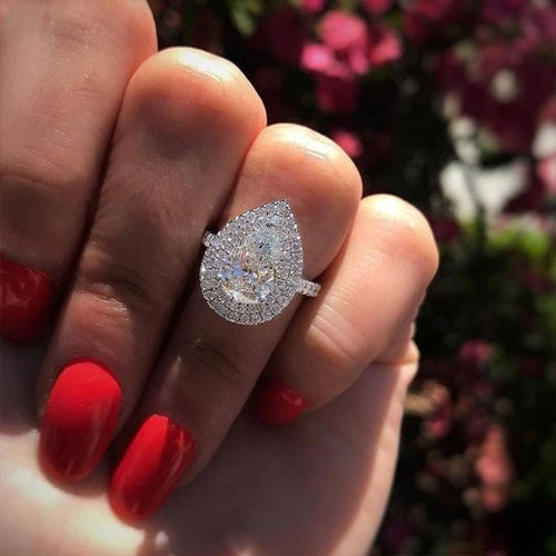 2.0ct Double Halo Pear Cut 925 Sterling Silver Engagement Ring shine of diamond