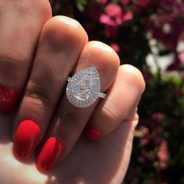 2.0ct Double Halo Pear Cut 925 Sterling Silver Engagement Ring shine of diamond