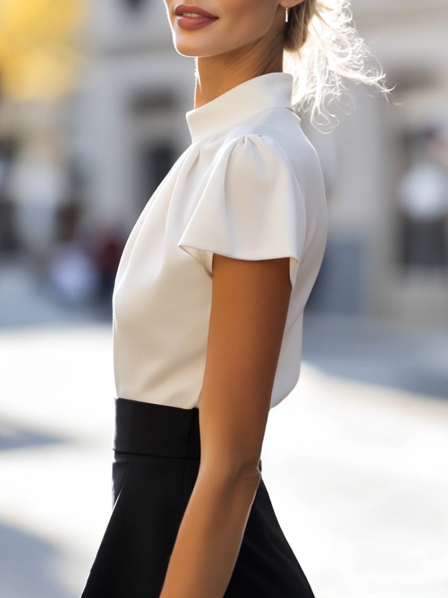 Sophisticated Pleated High-Neck Blouse XYS