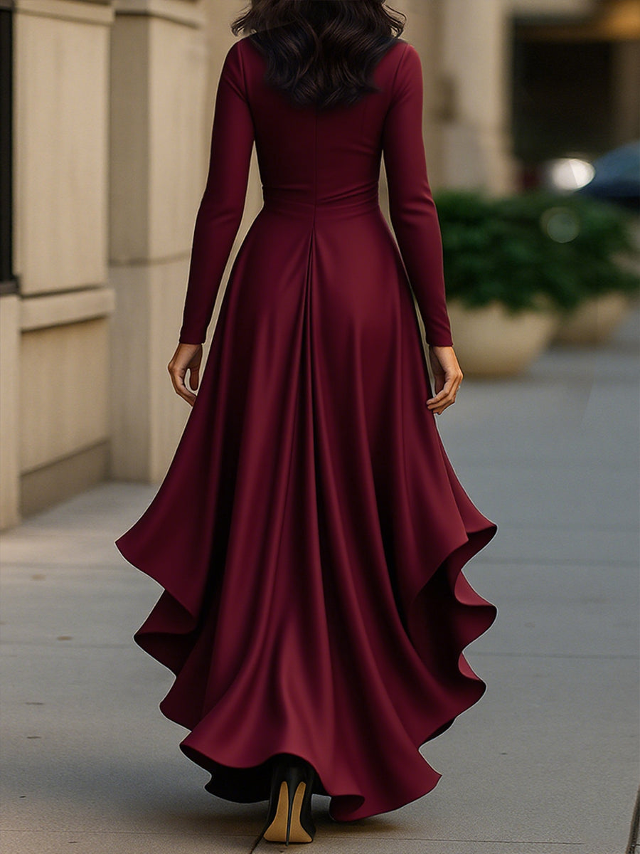 Midnight Blue Draped Satin Maxi Dress With Ruffle Details ZJ