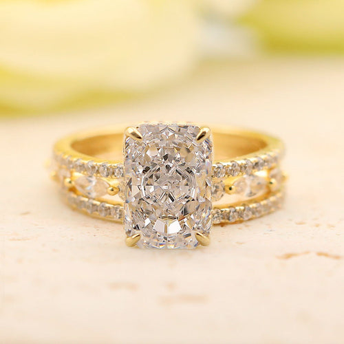 Noble Radiant Cut 3PC  Sterling Silver Wedding Bridal Set in Golden Tone shineofdiamond
