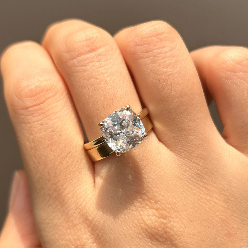 Stunning 2 Pcs Cushion Cut Sterling Silver Bridal Set In Golden Tone Carly Jewelry