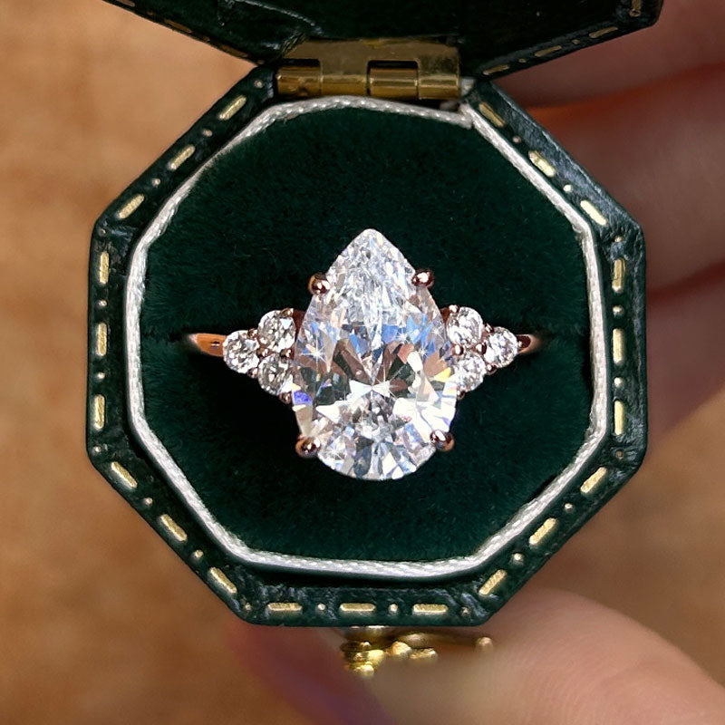 Pear Cut Moissanite Sterling Silver Engagement Ring In Golden Tone shineofdiamond