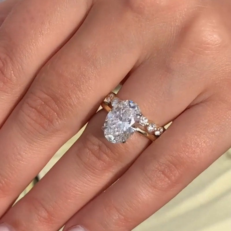 Golden Tone Hidden Halo Oval Cut Sterling Silver Bridal Set shine of diamond