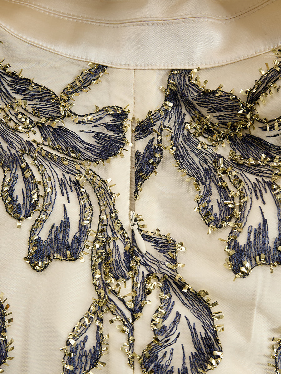 CAAYWORLD Embroidered Mesh Midi Dress With Metallic Leaf Motif HWT