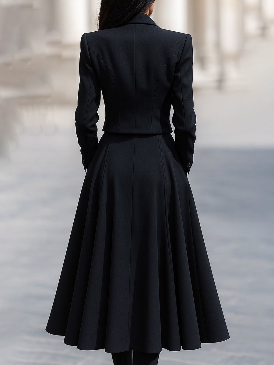 Tailored Blazer & Midi Skirt Set With Structured Elegance XYS