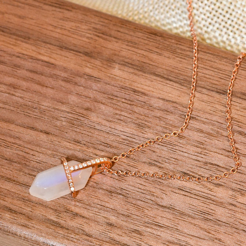 Hexagonal Crystal Moon Stone Sterling Silver Necklace Carly Jewelry