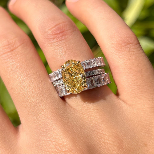 3 Pcs Yellow Oval Cut Sterling Silver Bridal Set Carly Jewelry