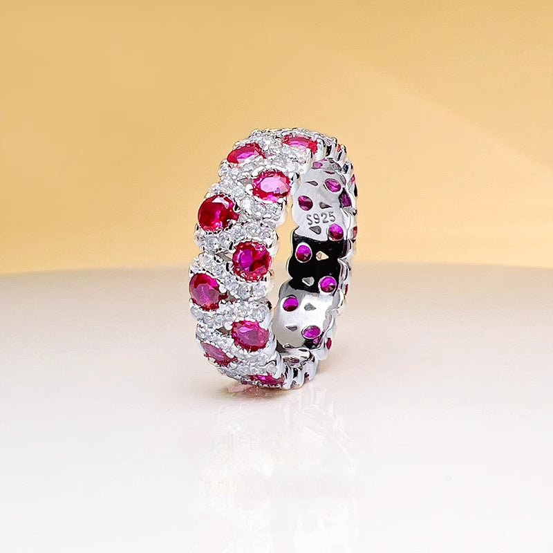 Rose Red and Emerald Green Eternity Wedding Band shine of diamond