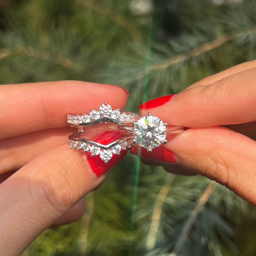 Exquisite 2 Pcs Round Cut Enhancer Wedding Bridal Set shine