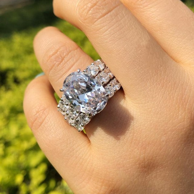 9.0CT 3pcs Oval Cut Bridal Set in Sterling Silver Shineofdiamond