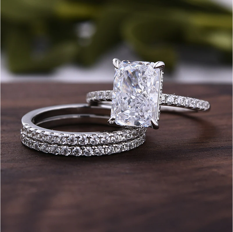 3-Pieces Sparkle Radiant Cut Bridal Set In Sterling Silver Shineofdiamond