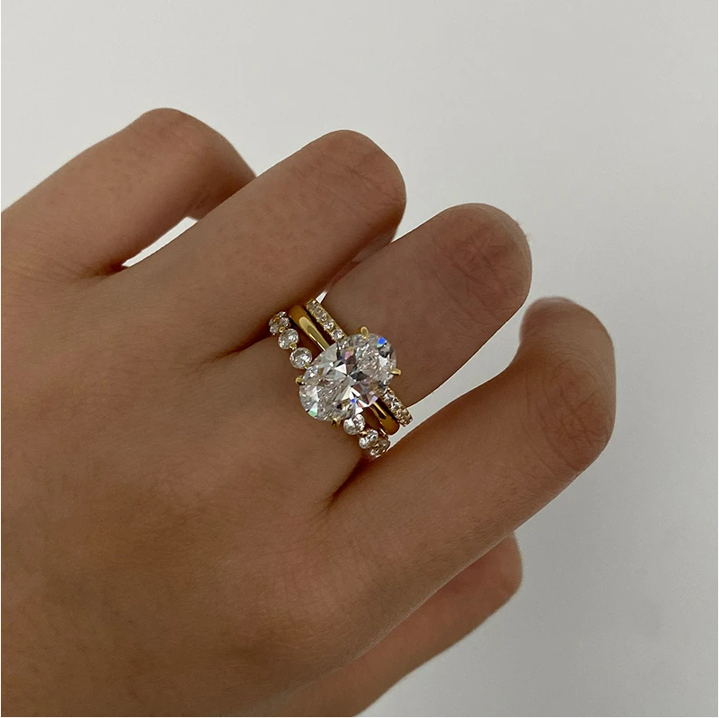 Classic 4 Prong Oval Cut Bridal Set In Sterling Silver Shineofidamond