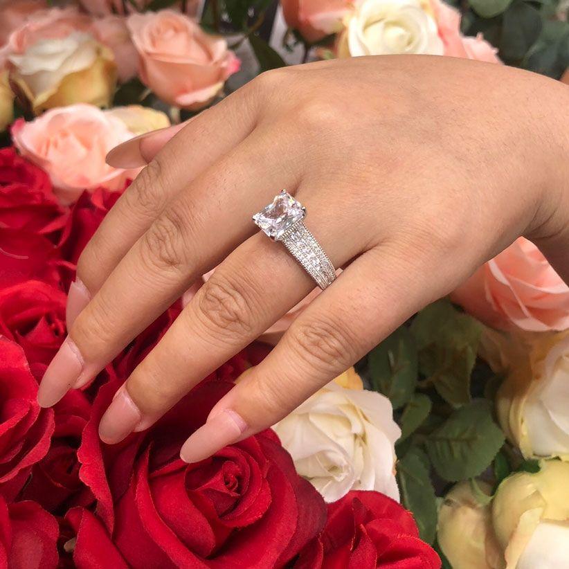 4.0 CT Radiant Cut Sterling Silver Engagement Ring Shineofdiamond