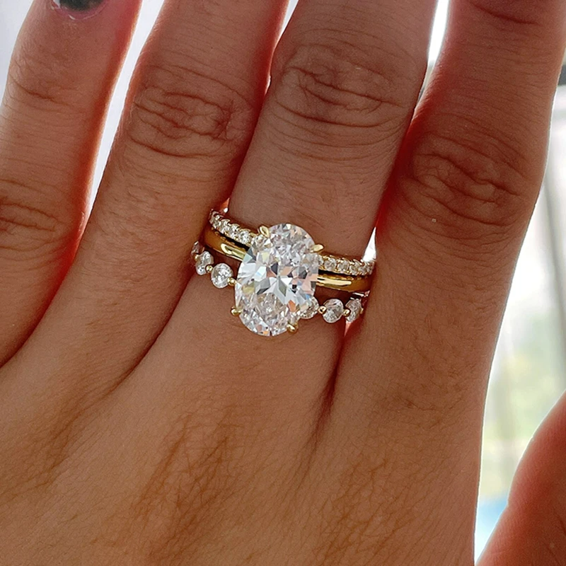 Classic 4 Prong Oval Cut Bridal Set In Sterling Silver Shineofidamond
