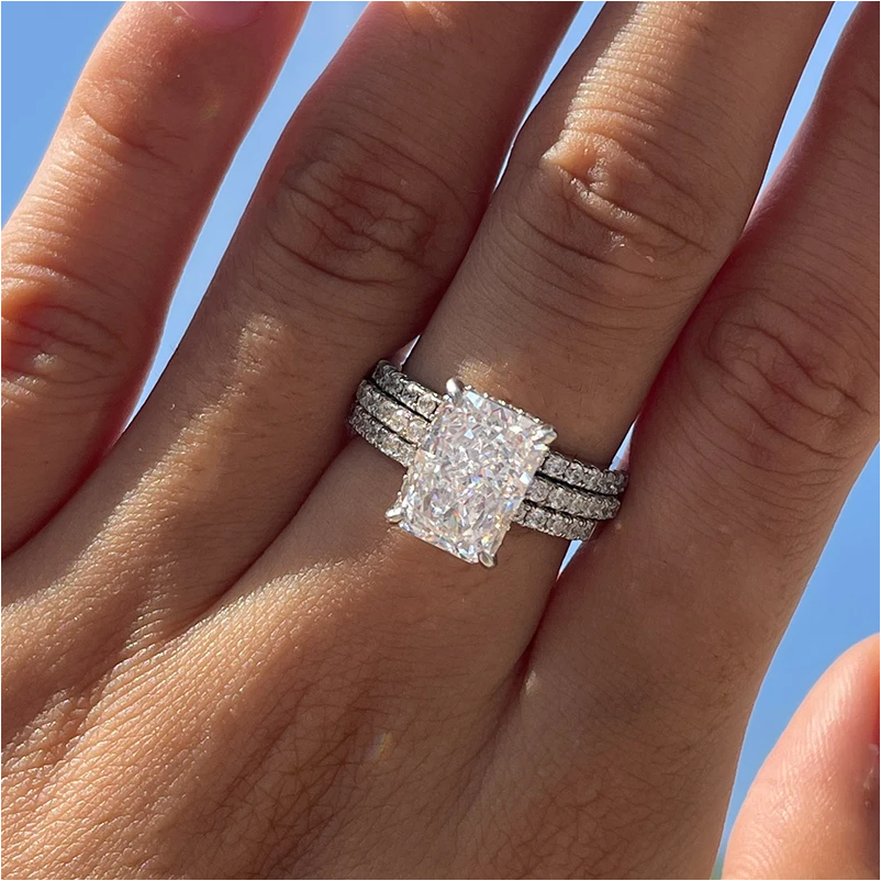 3-Pieces Sparkle Radiant Cut Bridal Set In Sterling Silver Shineofdiamond