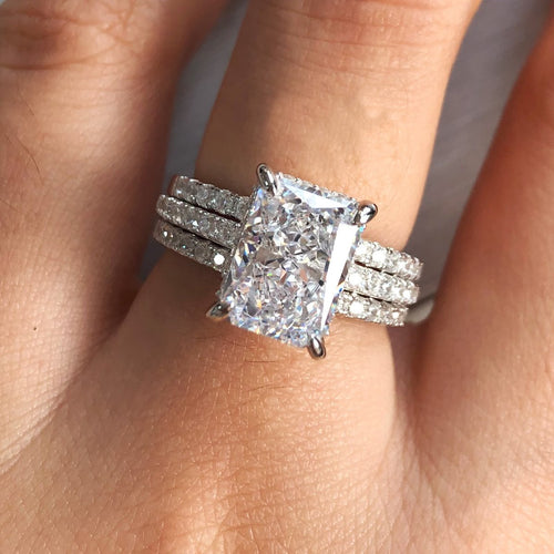 3-Pieces Sparkle Radiant Cut Bridal Set In Sterling Silver Shineofdiamond