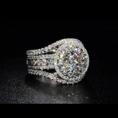 Round Cut  Halo Engagement Ring in Sterling Silver with Guard Enhancer shineofdiamond