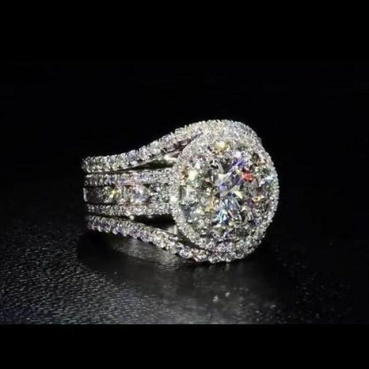 Round Cut  Halo Engagement Ring in Sterling Silver with Guard Enhancer shineofdiamond