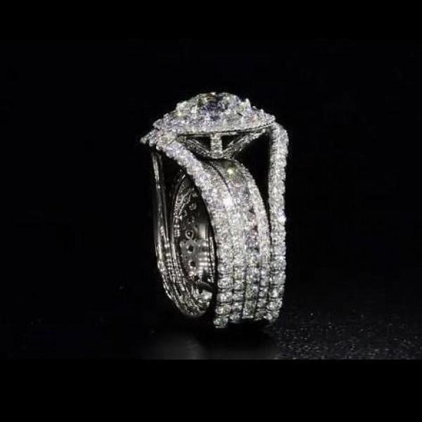 Round Cut  Halo Engagement Ring in Sterling Silver with Guard Enhancer shineofdiamond