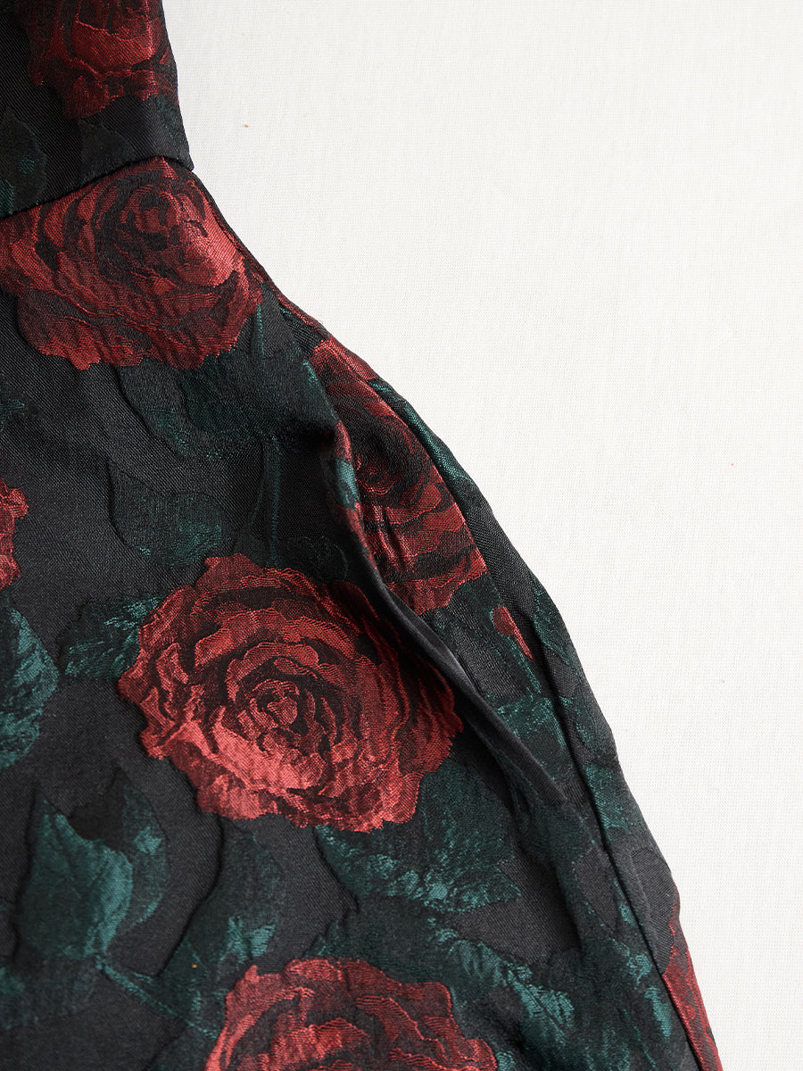 Elegant Jacquard Rose Print Midi Dress HWT