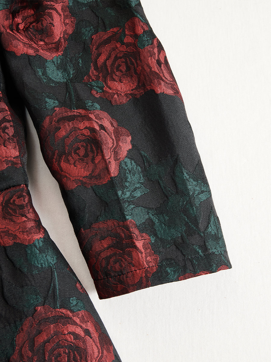 Elegant Jacquard Rose Print Midi Dress HWT