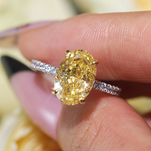 Vintage Yellow Oval Cut Sterling Silver Engagement Ring Shine of Diamond
