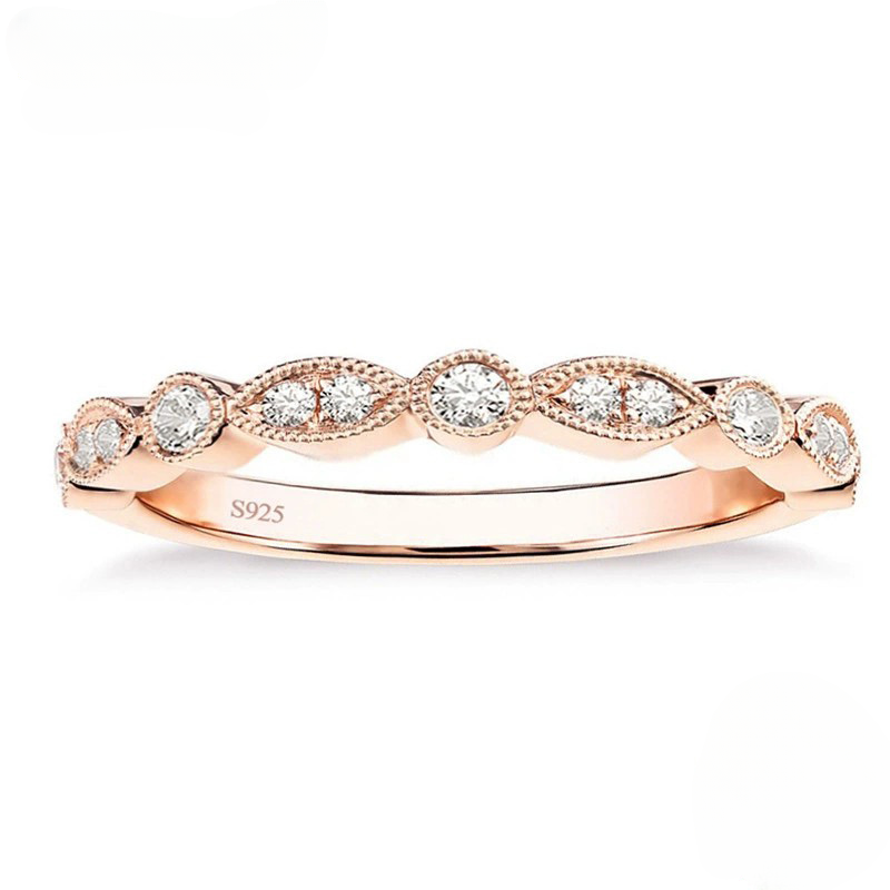 Art Deco Half Eternity Stacking Wedding Band in Sterling Silver Shineofidamond