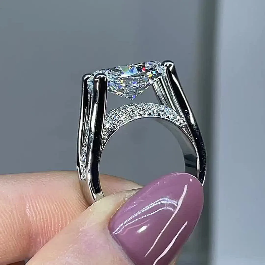 4.5ct Distinctive Inverted Tension Oval Cut Sterling Silver Moissanite Engagement Ring hot