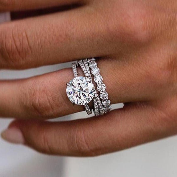 3pcs Gorgeous Round Cut Wedding Set In Sterling Silver shineofdiamond